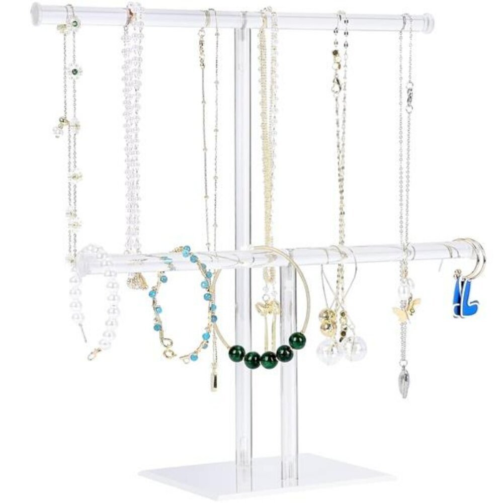 Clear Acrylic Jewelry Stand 2 Tier Necklace Bracelet Holder Organizer Tower